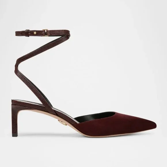 NIB$395 VERONICA BEARD Colette Wraparound Ankle Strap Point Toe Pump In Acai 5.5